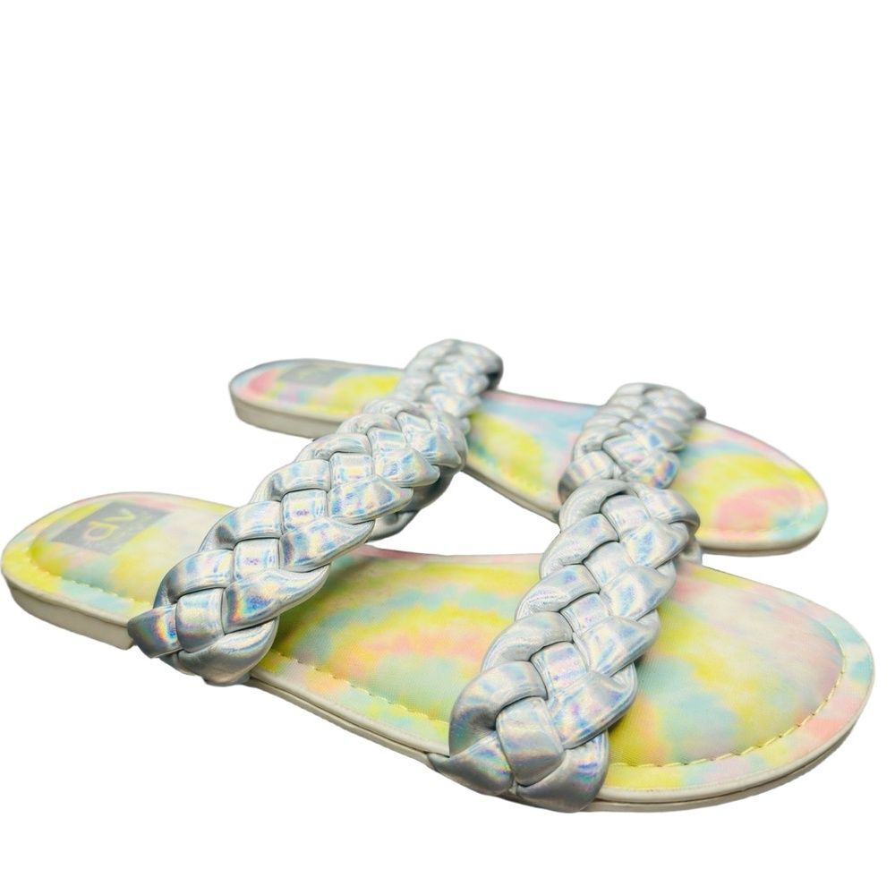 DV By Dolce Vita Slip On Girls Sandal 5 Braided Straps Rainbow Silver Careena